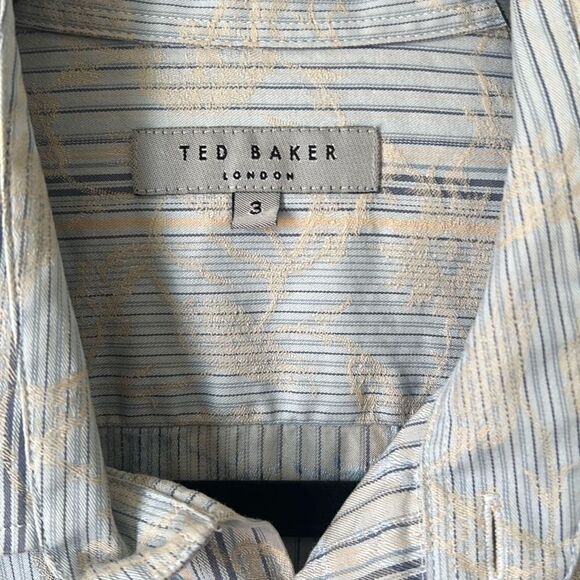 Ted Baker Lanoon Men's Stripes Embossed Pattern Button-Down Shirt Gray Medium - Picture 3 of 9
